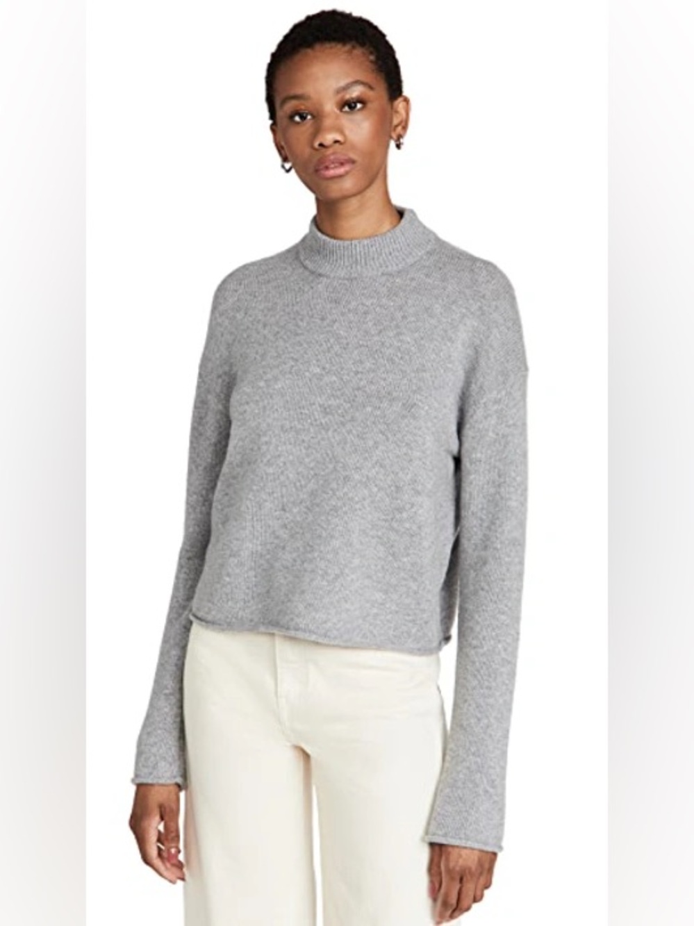 Theory 100% Cashmere Mock Neck Cropped Sweater Grey Size P - XS Petite Oversized